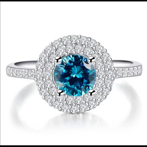 New Women’s 925 Silver Aquamarine Round Cut Ring - Picture 4 of 5